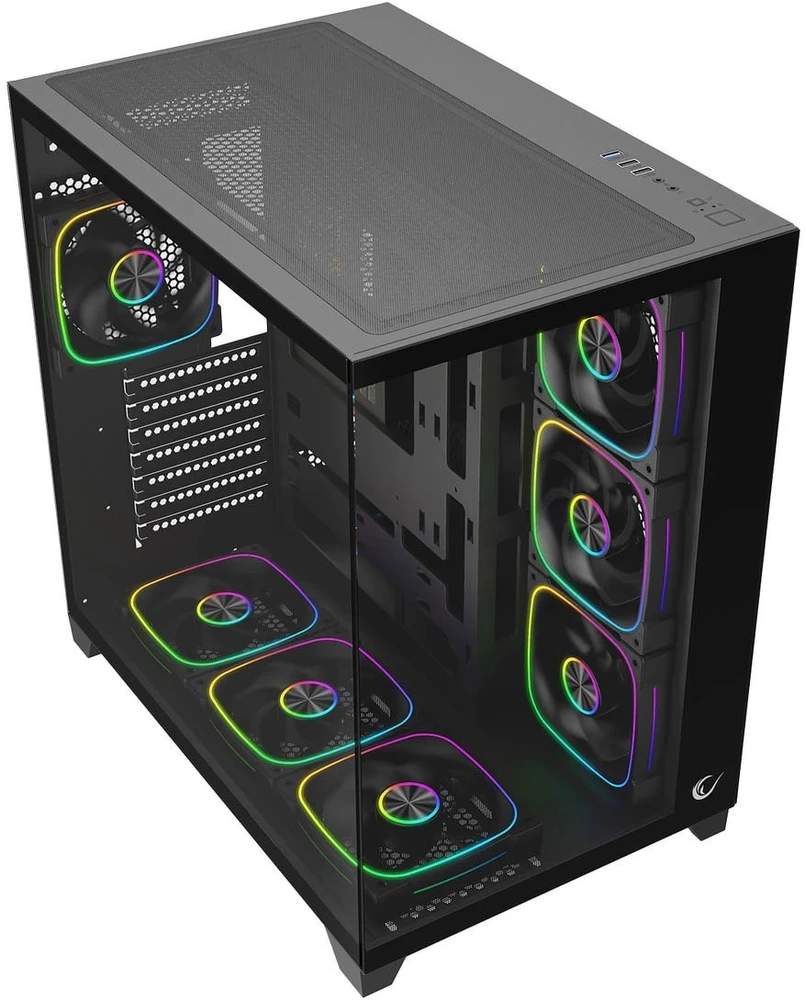 „Rampage“ grūdinto stiklo kompiuterio korpusas „SEALITE 7x Juoda PWM ARGB“ ventiliatorius