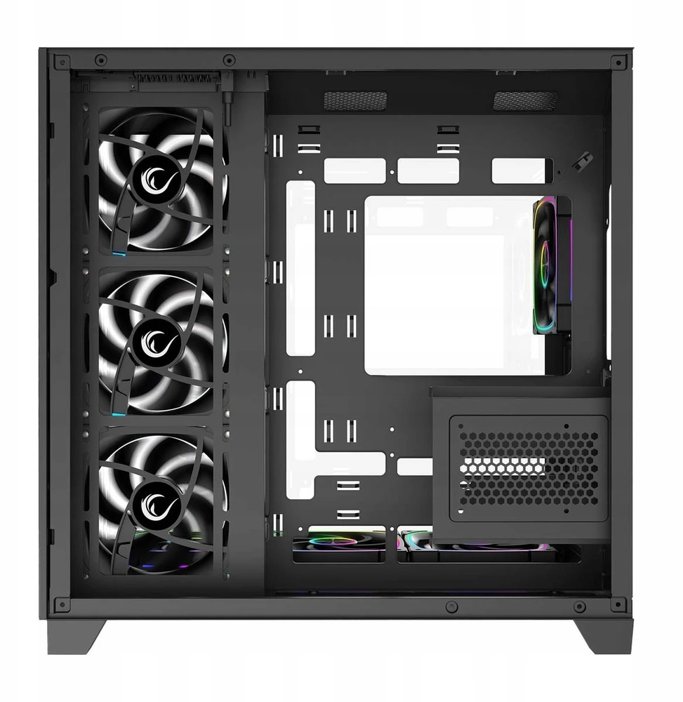 „Rampage“ grūdinto stiklo kompiuterio korpusas „SEALITE 7x Juoda PWM ARGB“ ventiliatorius