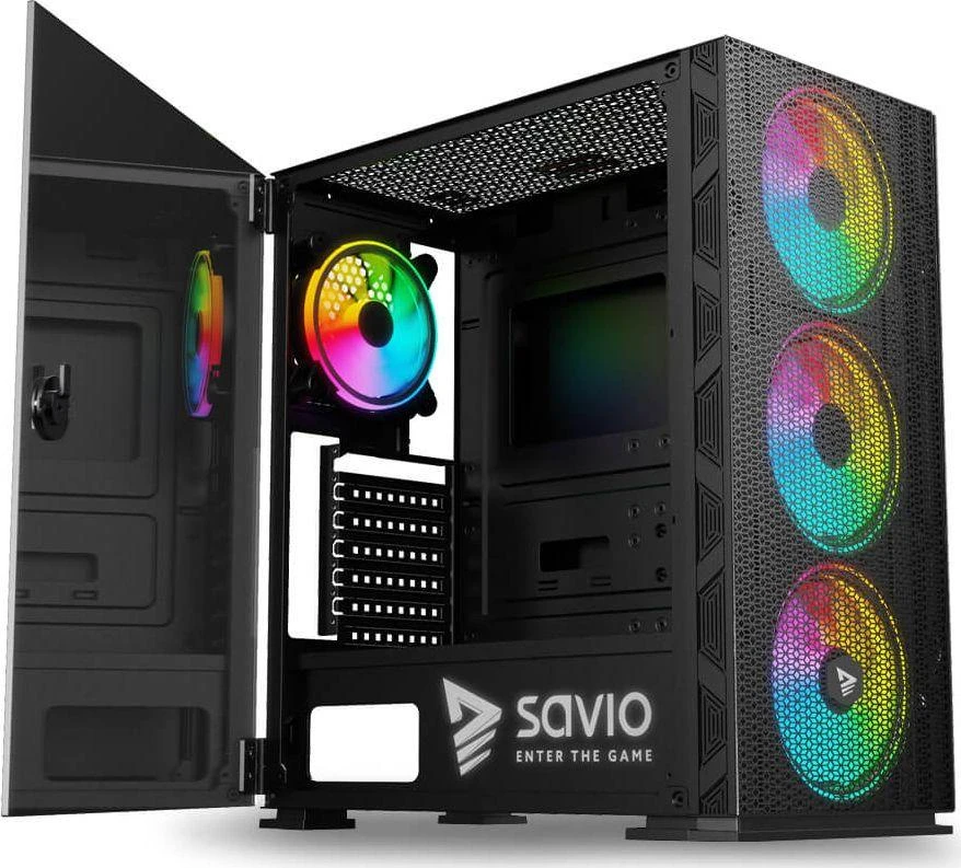 Kompiuterio korpusas Savio Raptor X1, Tempered Glass, ARGB, Black