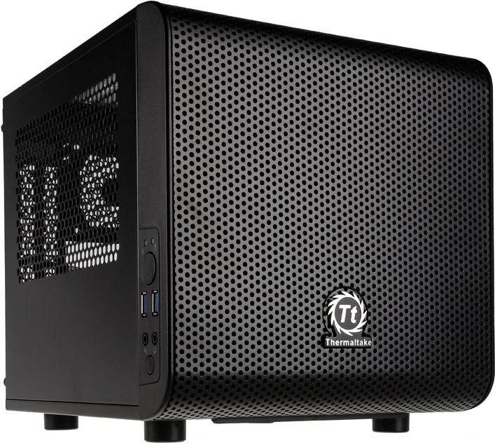 THERMALTAKE Core V1 Mini-ITX Case 2x USB 3.0 ir 1x HD Audio I/O jungtis viršuje, vienas iš anksto įdiegtas 200 mm ventiliatorius