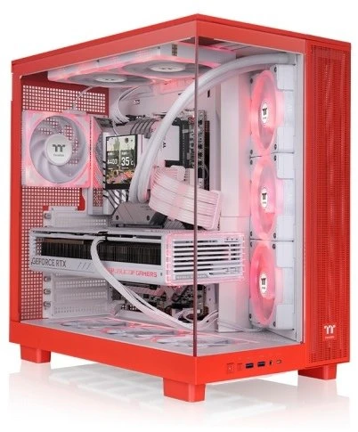„Thermaltake View 380 XL TG ARGB“, bokšto tipo korpusas – raudonas, grūdintas stiklas x 2