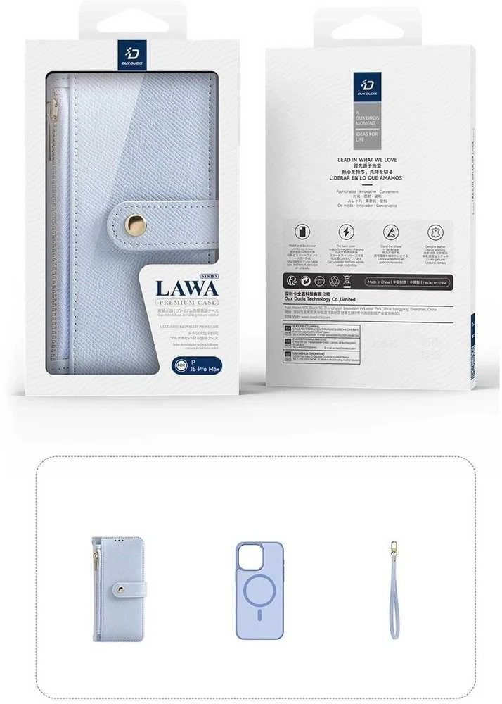 Dux Ducis Lawa Leather dėklas skirtas Apple iPhone 15 Pro Max – mėlynos spalvos
