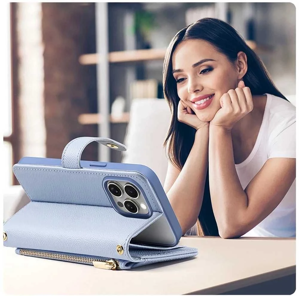 Dux Ducis Lawa Leather dėklas skirtas Apple iPhone 15 Pro Max – mėlynos spalvos