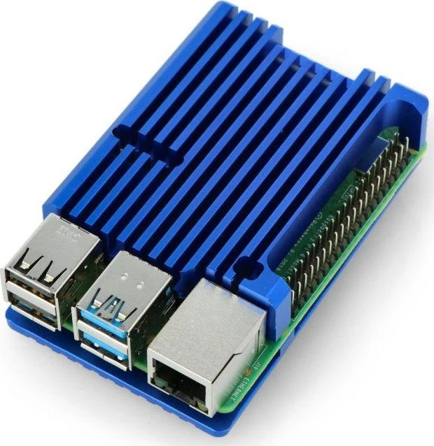 Raspberry Pi 4B mėlynas aliumininis korpusas su radiatoriais