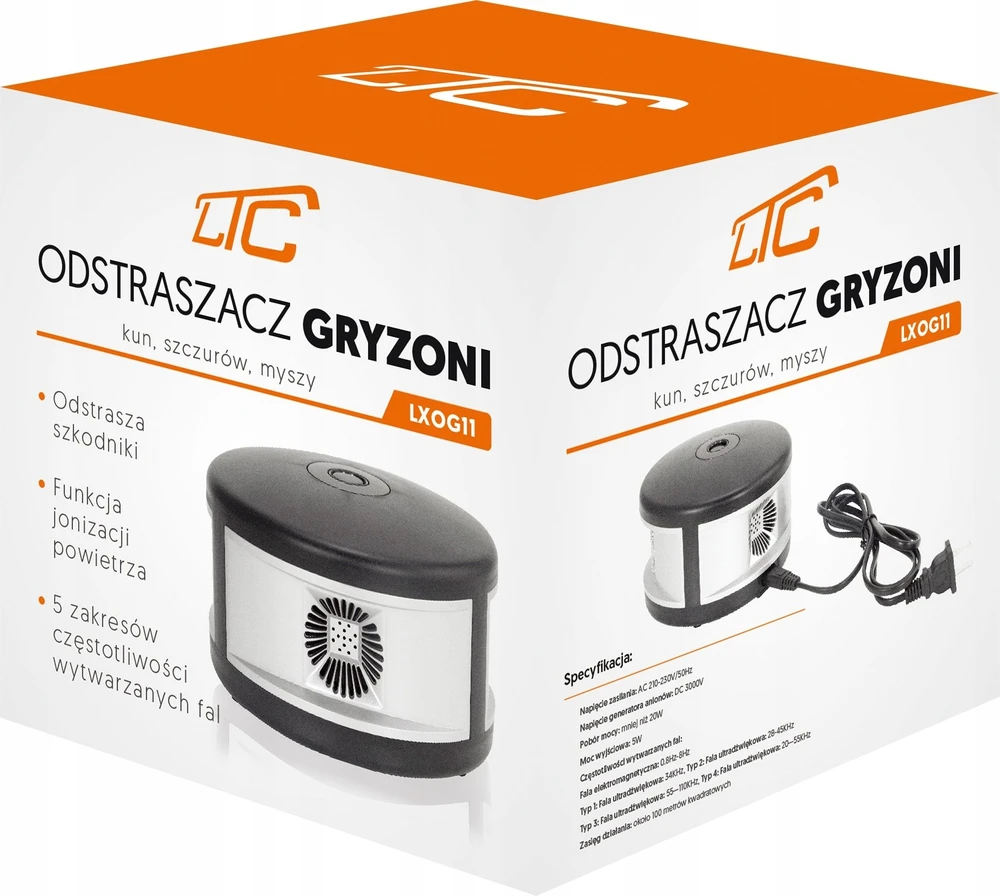 Pelių, žiurkių ir graužikų atbaidymo priemonė 5 dažnių diapazonai, diapazonas iki 100 m2 230V LTC
