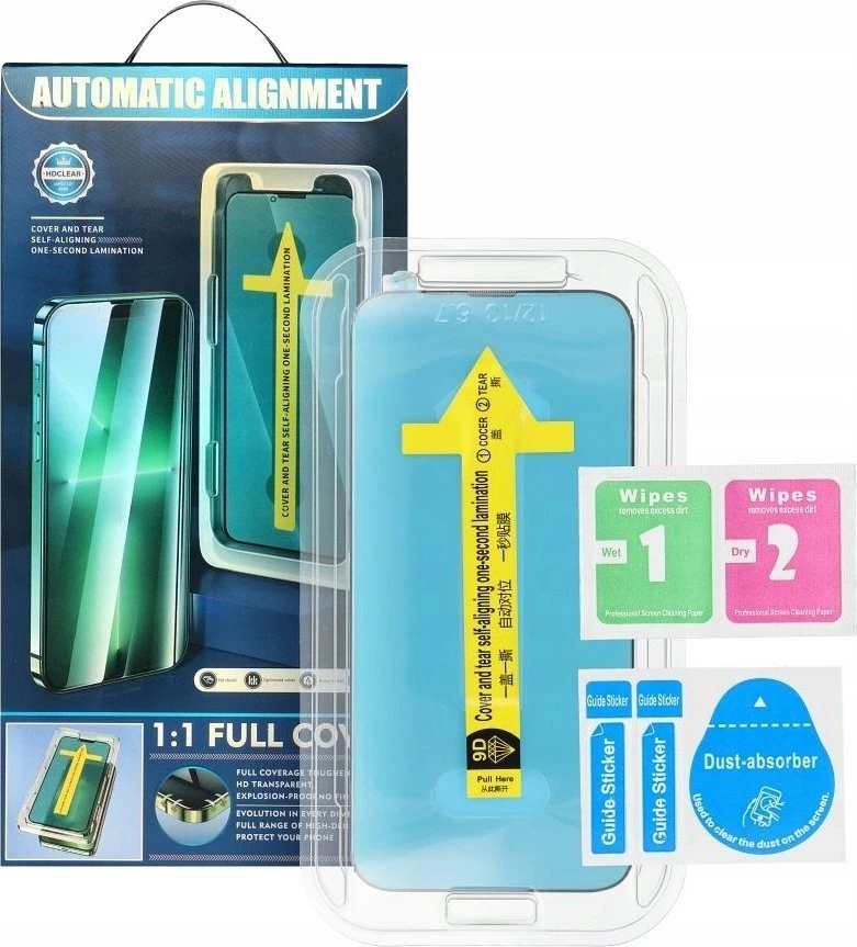 OEM 5D visiškai klijuojamas grūdintas stiklas iPhone 13 / 13 PRO / 14 juodas su aplikatoriumi