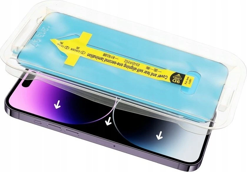 OEM 5D visiškai klijuojamas grūdintas stiklas iPhone 13 / 13 PRO / 14 juodas su aplikatoriumi