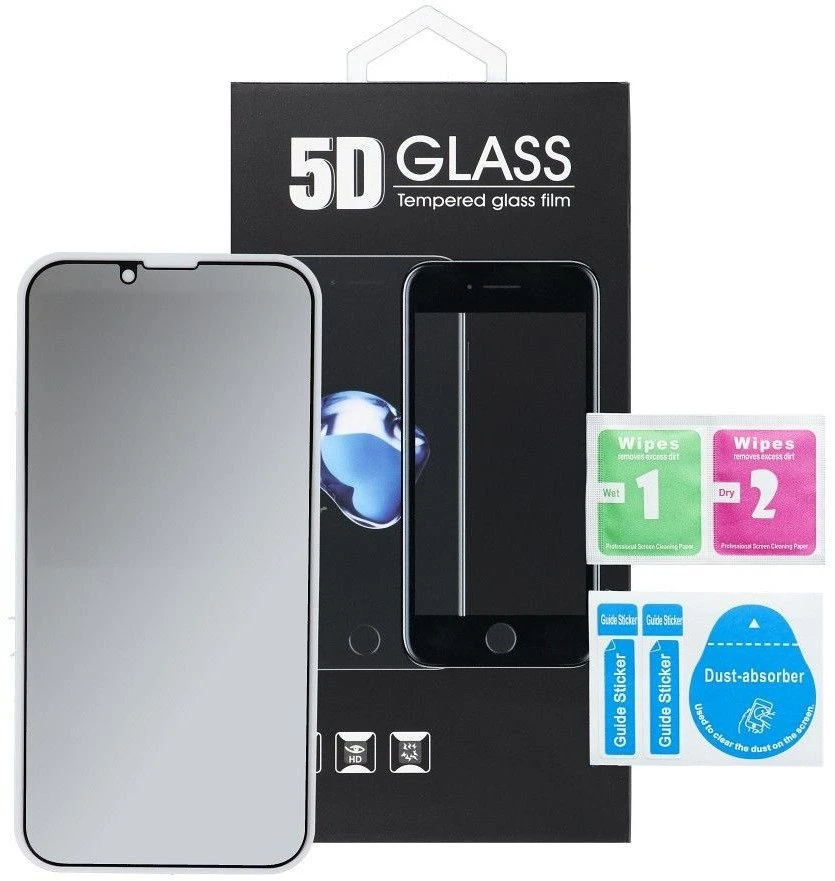 OEM 5D visiškai klijuojamas grūdintas stiklas - iPhone 12 / 12 Pro (privatumo apsauga) juodas