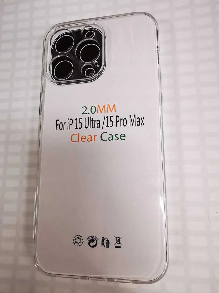 Oem Originalus „iPhone 15 PRO MAX“ skaidrus dėklas (2 mm, apsaugantis kamerą), permatomas