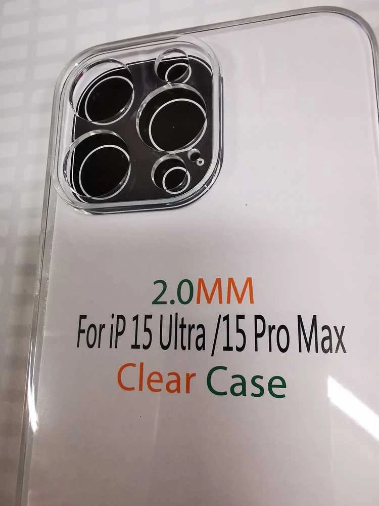 Oem Originalus „iPhone 15 PRO MAX“ skaidrus dėklas (2 mm, apsaugantis kamerą), permatomas