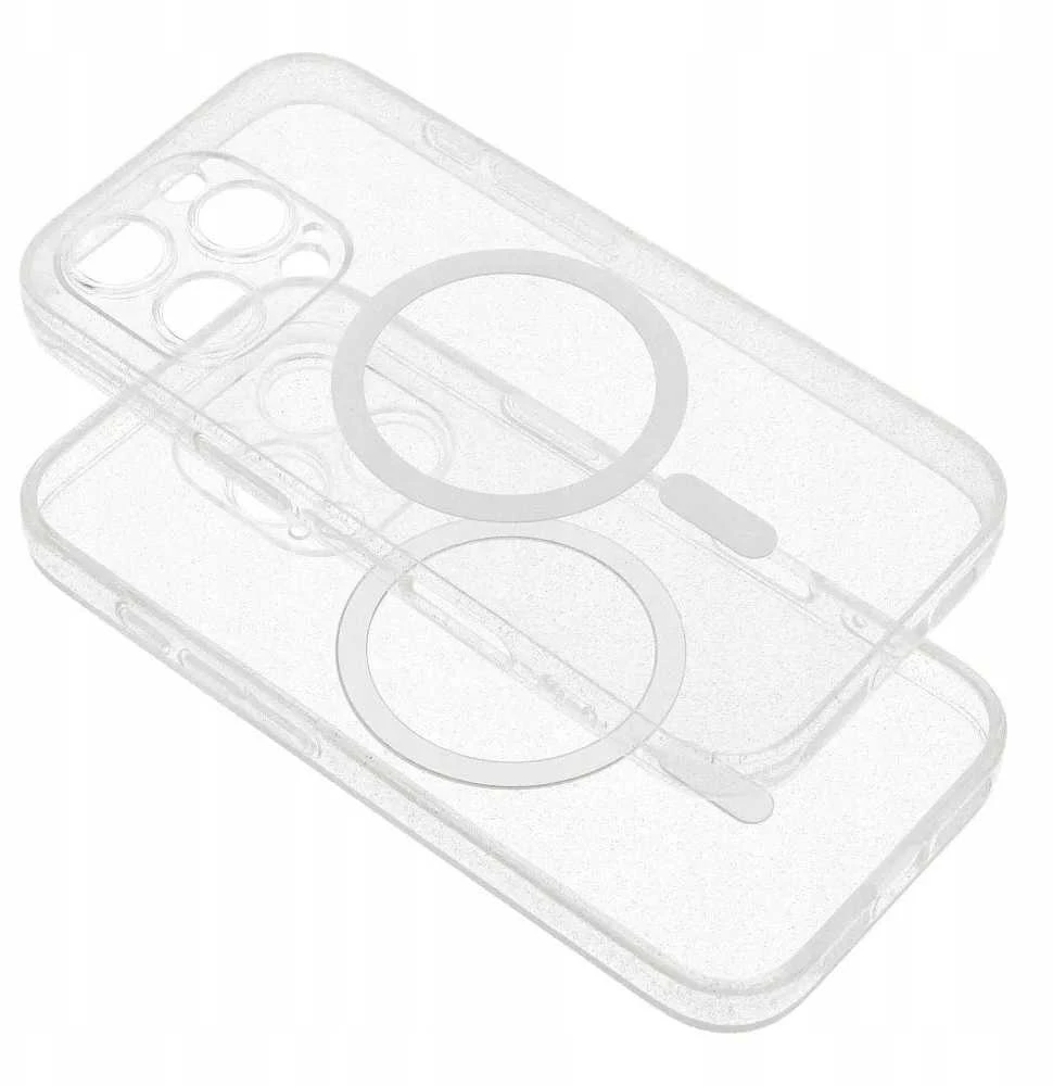 Oem Originalus „iPhone 15 PRO MAX“ skaidrus „Mag“ dėklas – blizgučiai (STR / APSAUGA NUO FOTOAPAROS), suderinamas su „MagSafe“ skaidriais blizgučiais.