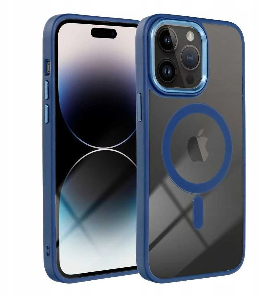 OEM dėklas, skirtas iPhone 16, spalvotas kraštas, MagSafe dėklas, mėlynas