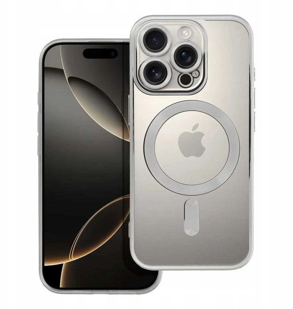 OEM dėklas, skirtas iPhone 16 PRO, Electro Mag dėklas, suderinamas su MagSafe sidabrinis