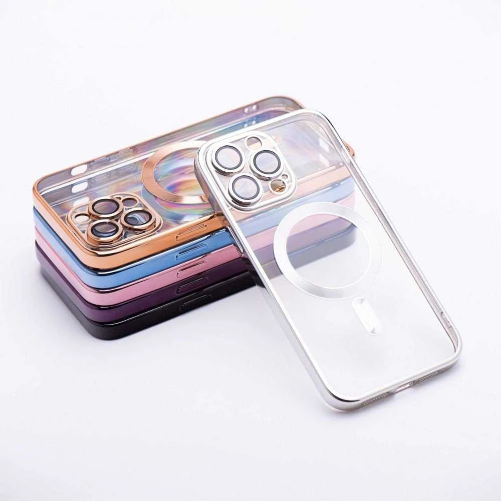 OEM dėklas, skirtas iPhone 14, Electro Mag dėklas, suderinamas su MagSafe sidabrinis