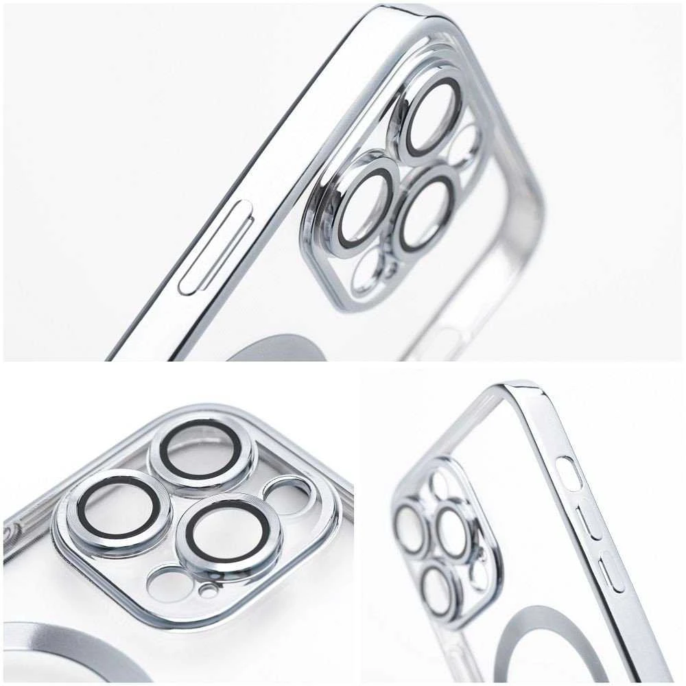 OEM dėklas, skirtas iPhone 14, Electro Mag dėklas, suderinamas su MagSafe sidabrinis