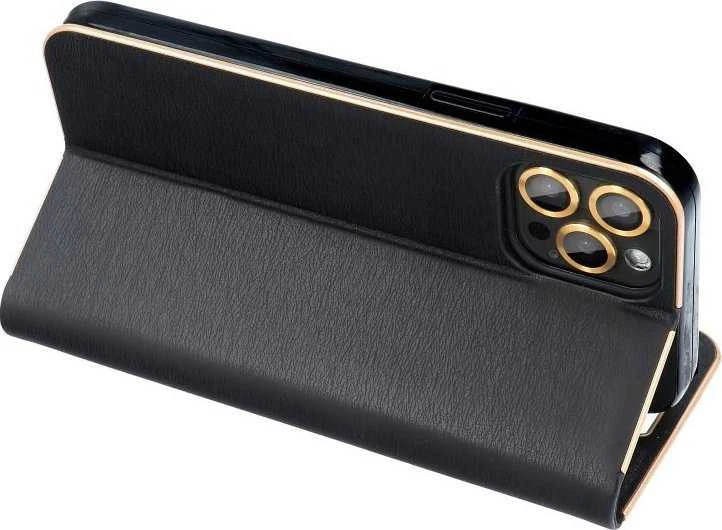 OEM atverčiamas dėklas iPhone 15 PRO Luna Book auksinis juodas