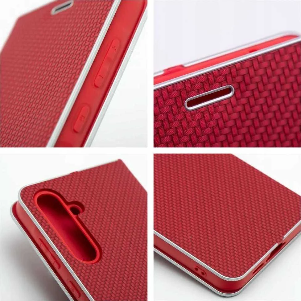 Dėklas Oem LUNA Book Carbon skirtas Xiaomi Redmi Note 14 4G (GLOBAL - 163,25mm x 76,55mm x 8,16mm) red