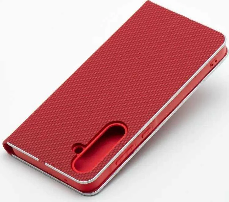 Dėklas Oem LUNA Book Carbon skirtas Xiaomi Redmi Note 14 4G (GLOBAL - 163,25mm x 76,55mm x 8,16mm) red