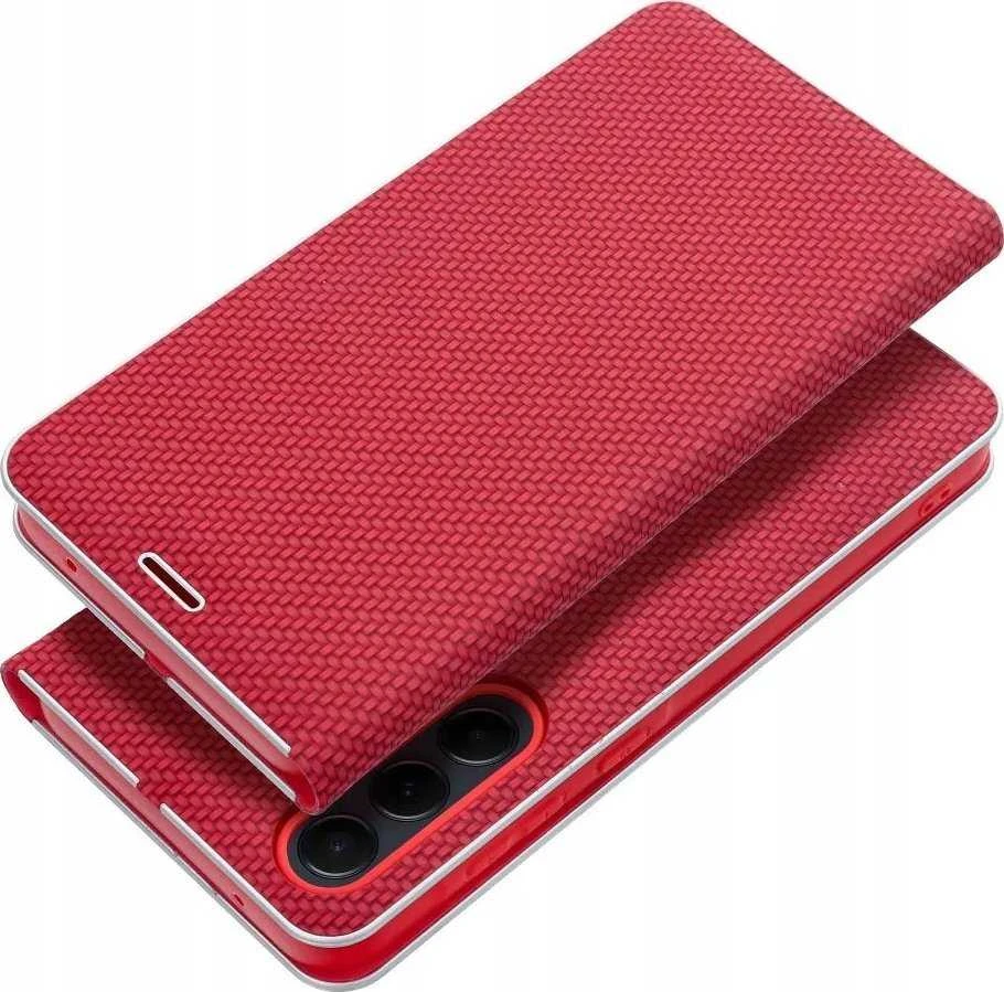 Dėklas Oem LUNA Book Carbon skirtas Xiaomi Redmi Note 14 4G (GLOBAL - 163,25mm x 76,55mm x 8,16mm) red