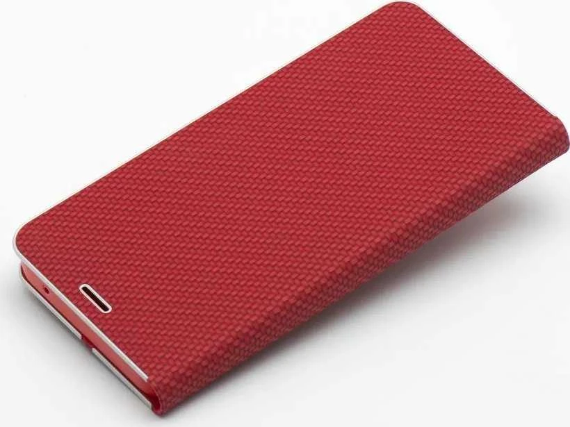 Dėklas Oem LUNA Book Carbon skirtas Xiaomi Redmi Note 14 4G (GLOBAL - 163,25mm x 76,55mm x 8,16mm) red