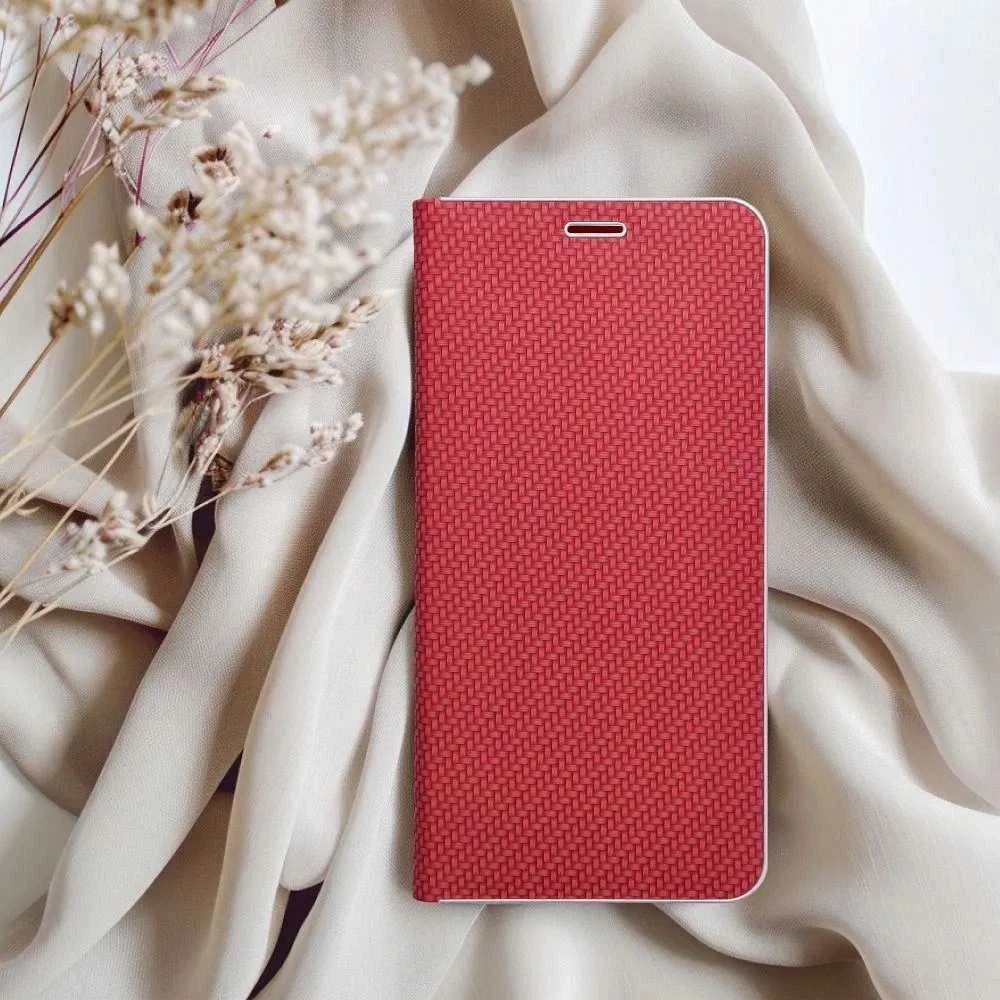 Dėklas Oem LUNA Book Carbon skirtas Xiaomi Redmi Note 14 4G (GLOBAL - 163,25mm x 76,55mm x 8,16mm) red