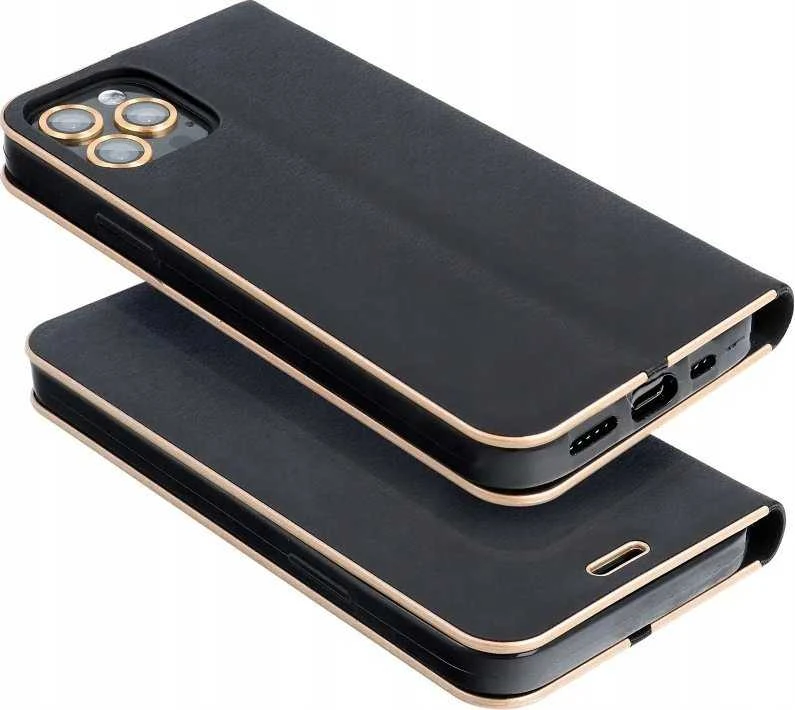 Dėklas Oem LUNA Book Gold skirtas Xiaomi Redmi Note 14 4G (GLOBAL - 163,25mm x 76,55mm x 8,16mm) juodos spalvos