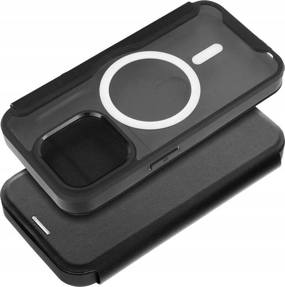 OEM atverčiamas dėklas, skirtas iPhone 15 PLUS, Smart Mag, suderinamas su MagSafe, juodas