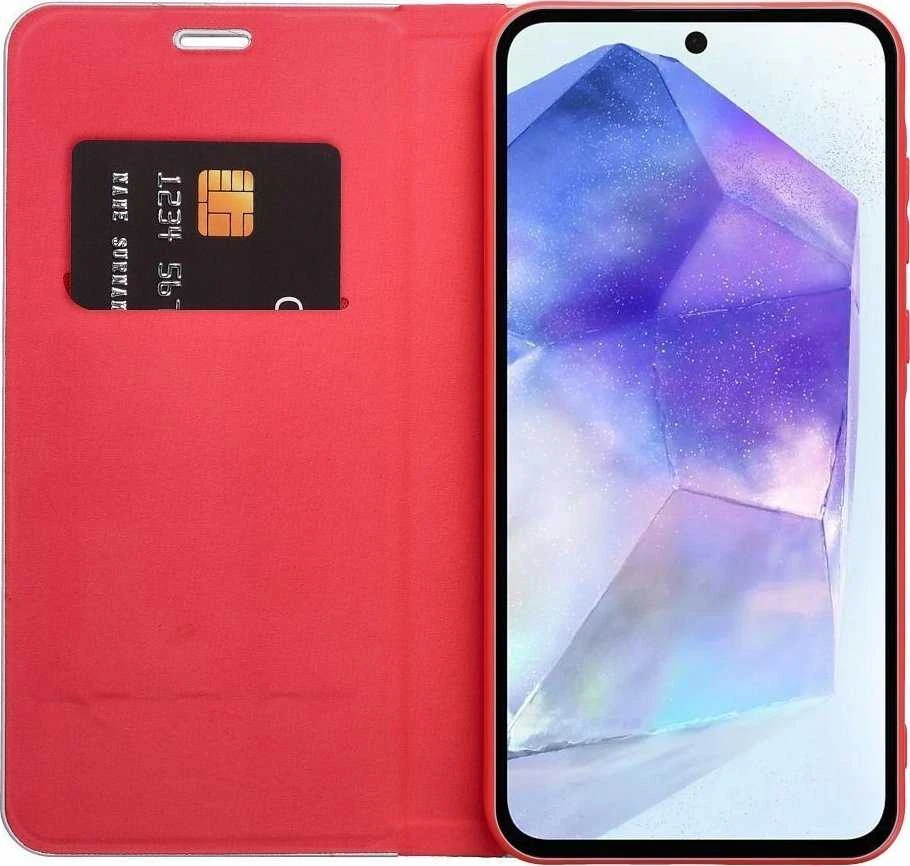 OEM LUNA Book Carbon dėklas Xiaomi Redmi Note 14 PRO 5G / 14 PRO PLUS 5G, raudonas