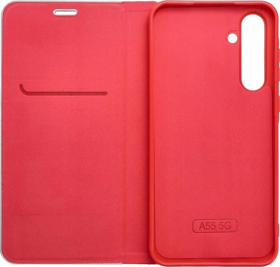 OEM LUNA Book Carbon dėklas Xiaomi Redmi Note 14 PRO 5G / 14 PRO PLUS 5G, raudonas
