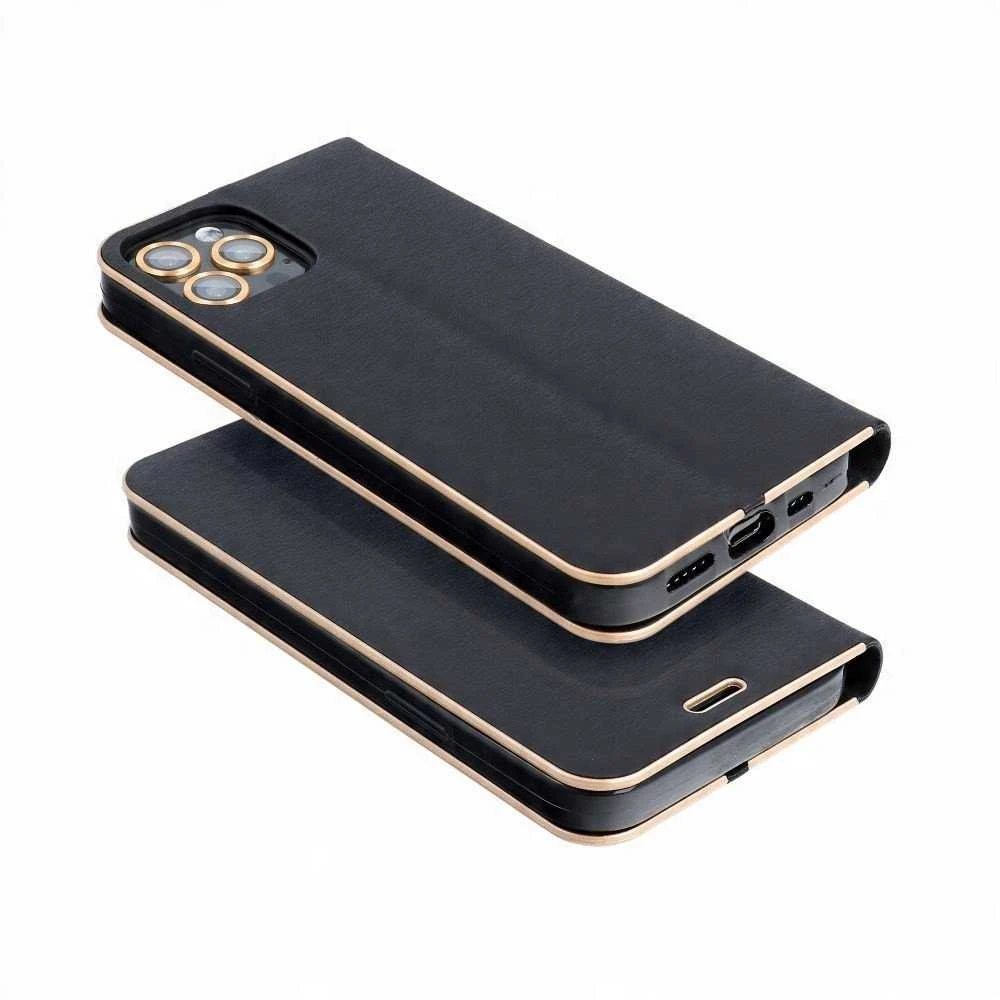 Dėklas Oem LUNA Book Gold skirtas Xiaomi Redmi Note 14 5G juodos spalvos