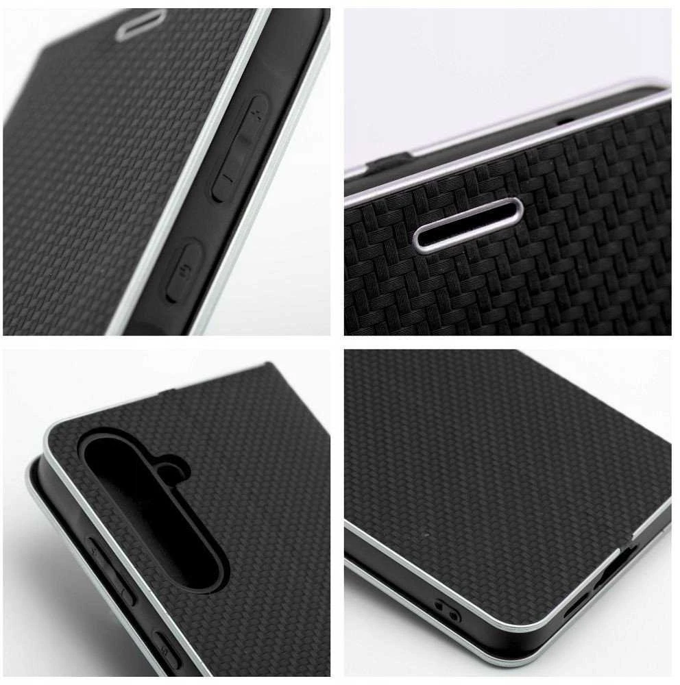 Dėklas Oem LUNA Book Carbon skirtas Samsung Galaxy S24 FE juodos spalvos