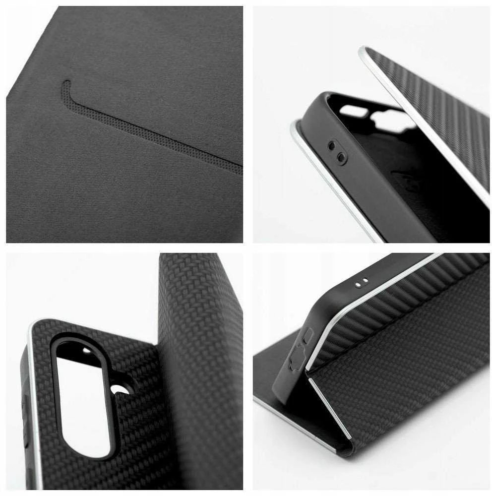 Dėklas Oem LUNA Book Carbon skirtas Samsung Galaxy S24 FE juodos spalvos