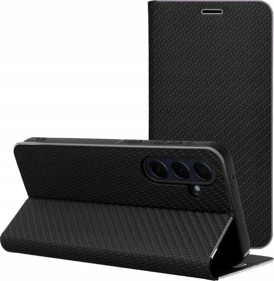 Dėklas Oem LUNA Book Carbon skirtas Xiaomi Redmi Note 14 PRO 5G / 14 PRO PLUS 5G juodos spalvos