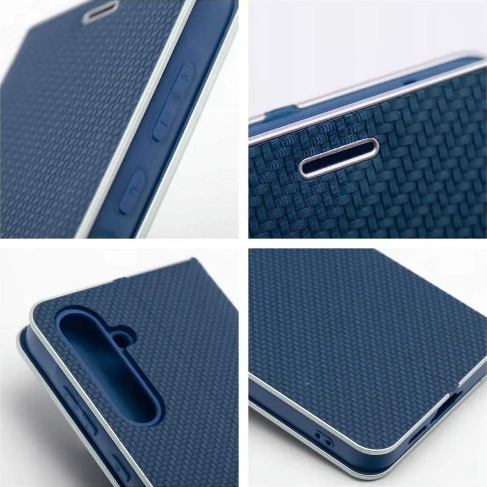 Dėklas Oem LUNA Book Carbon skirtas Xiaomi Redmi Note 14 4G (GLOBAL - 163,25mm x 76,55mm x 8,16mm) mėlynos spalvos