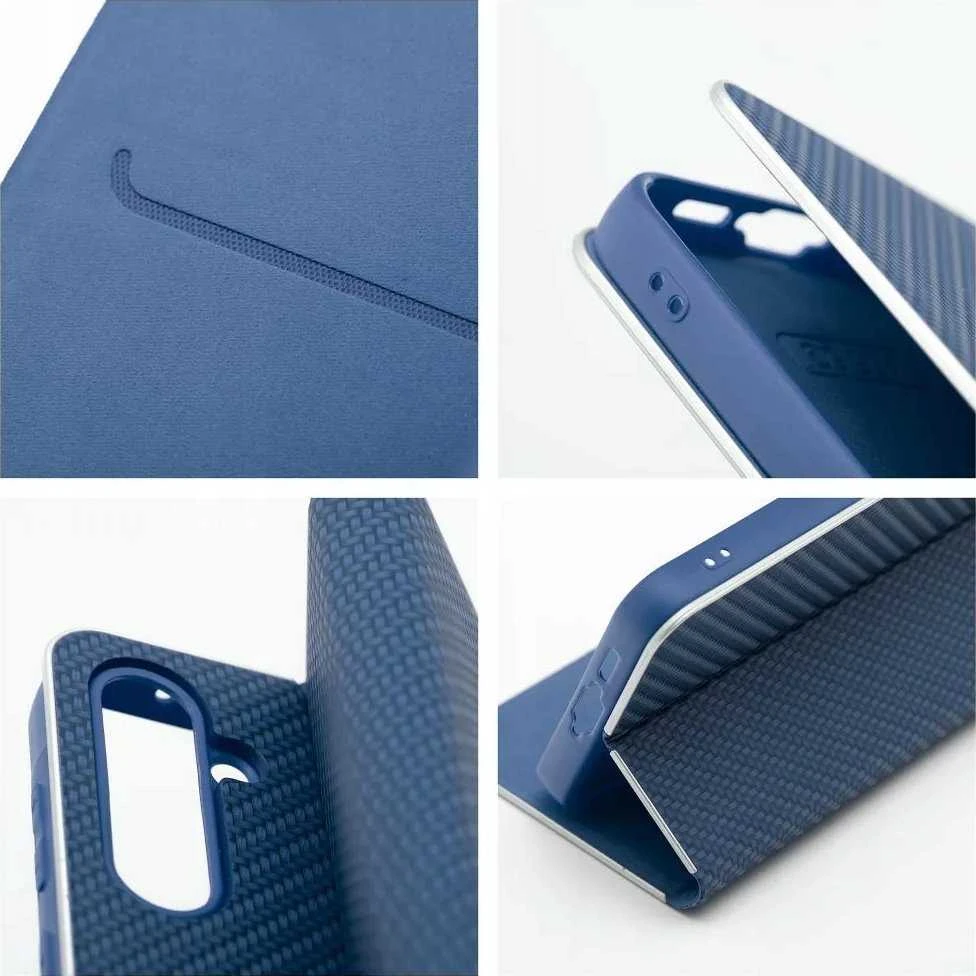 Dėklas Oem LUNA Book Carbon skirtas Xiaomi Redmi Note 14 4G (GLOBAL - 163,25mm x 76,55mm x 8,16mm) mėlynos spalvos