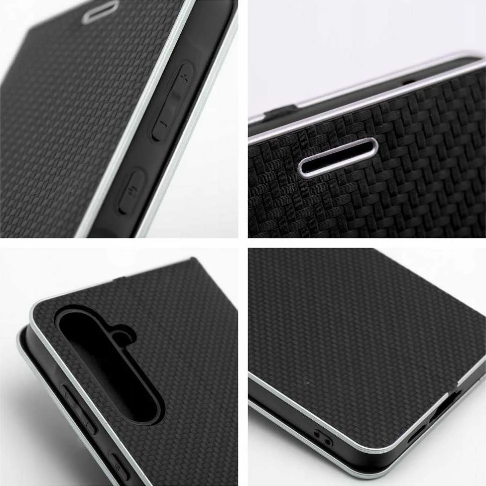 Dėklas Oem LUNA Book Carbon skirtas Xiaomi Redmi Note 14 PRO 5G / 14 PRO PLUS 5G juodos spalvos