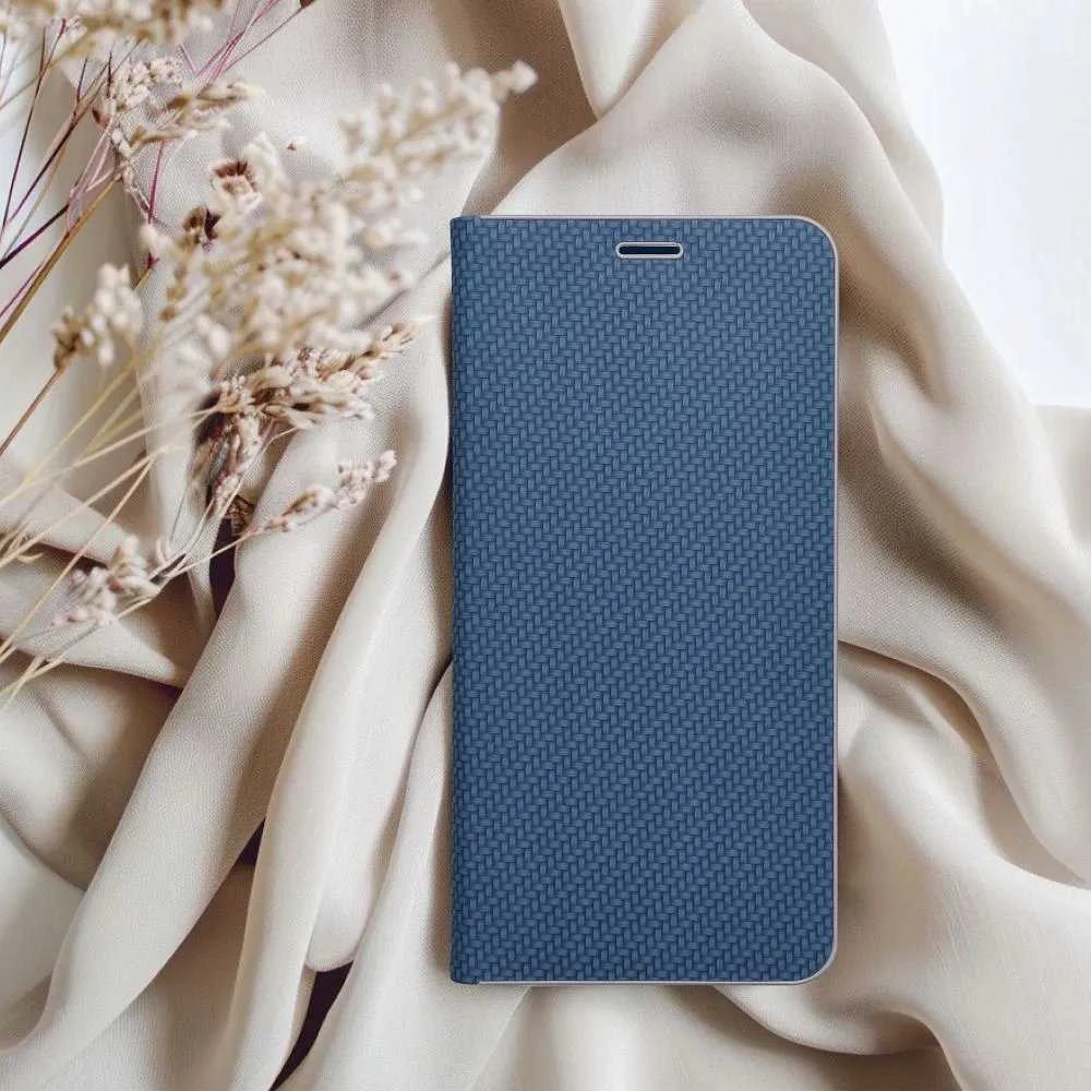 Dėklas Oem LUNA Book Carbon skirtas Xiaomi Redmi Note 14 4G (GLOBAL - 163,25mm x 76,55mm x 8,16mm) mėlynos spalvos
