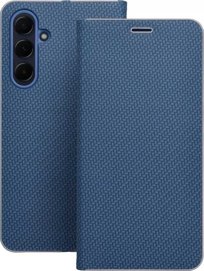 Dėklas Oem LUNA Book Carbon skirtas Xiaomi Redmi Note 14 4G (GLOBAL - 163,25mm x 76,55mm x 8,16mm) mėlynos spalvos