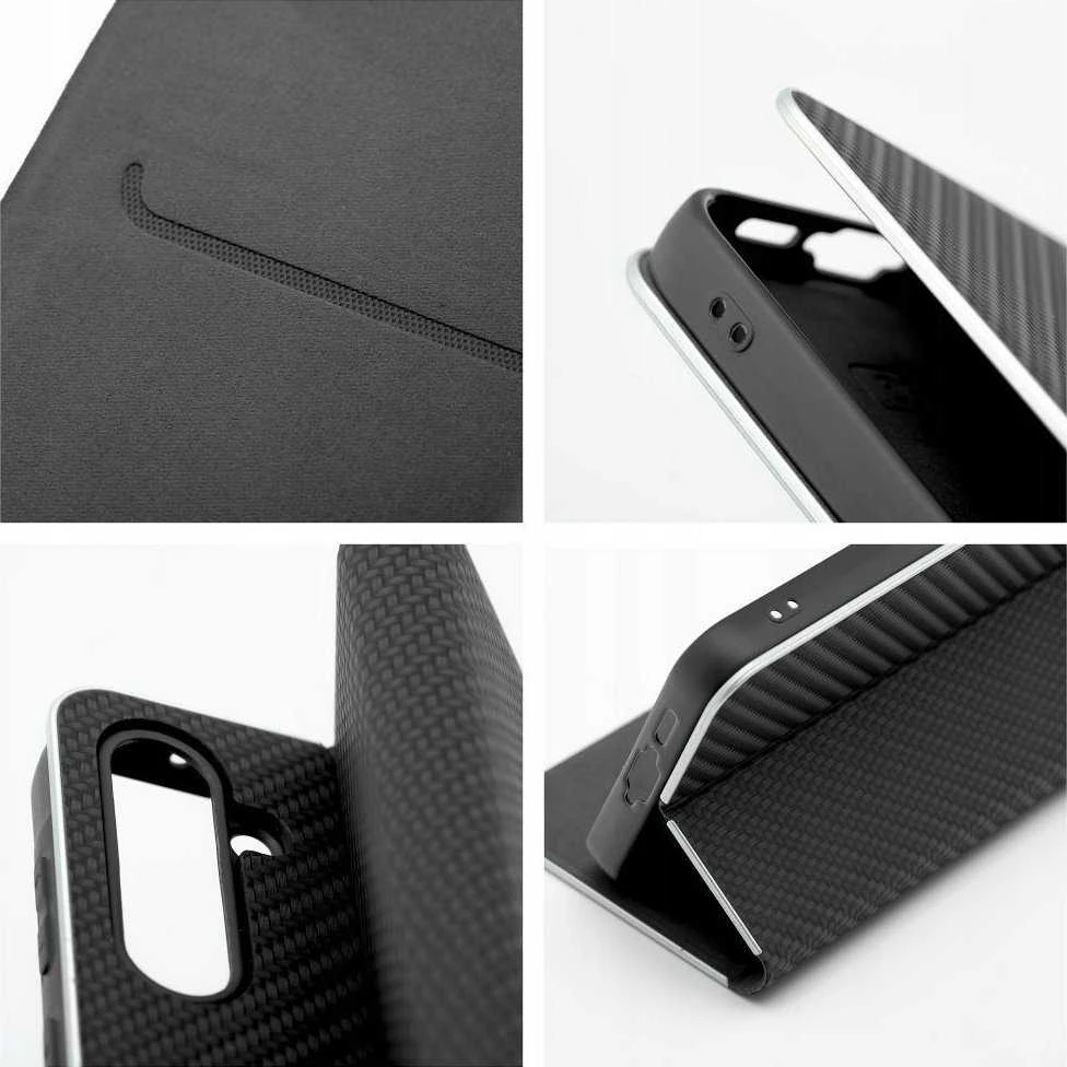 Dėklas Oem LUNA Book Carbon skirtas Xiaomi Redmi Note 14 PRO 5G / 14 PRO PLUS 5G juodos spalvos