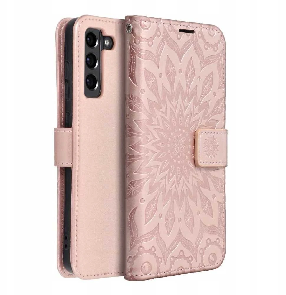 OEM atverčiamas dėklas iPhone 14 PRO Mezzo Book mandala rožinis auksinis