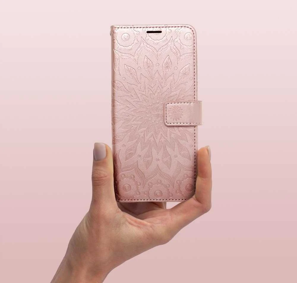 Oem MEZZO Book dėklas skirtas Xiaomi Redmi Note 14 PRO 5G / 14 PRO PLUS 5G mandala rožinio aukso spalvos