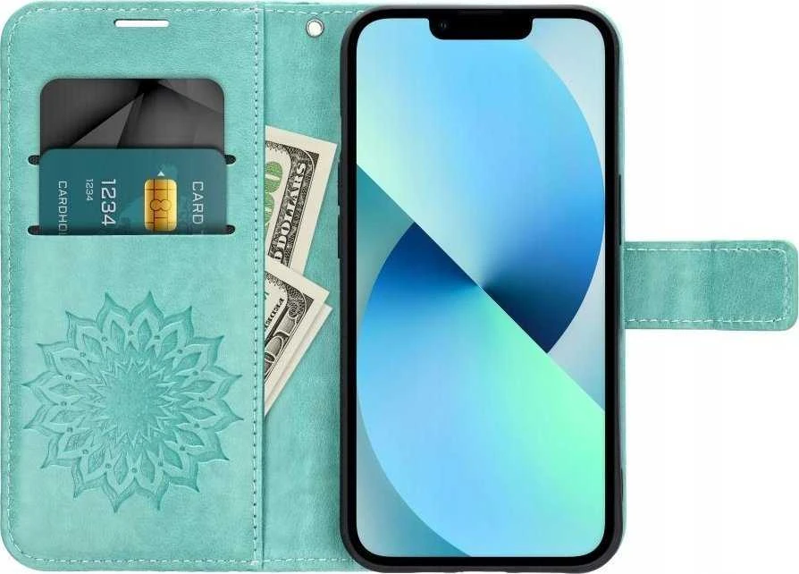 Oem MEZZO Book dėklas skirtas Xiaomi Redmi Note 14 PRO 5G / 14 PRO PLUS 5G mandala žalios spalvos