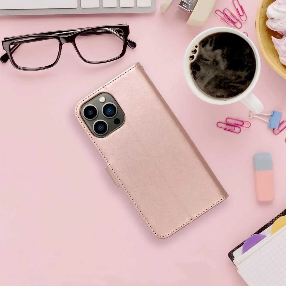 OEM atverčiamas dėklas iPhone 15 PRO Mezzo Book mandala rožinis auksinis