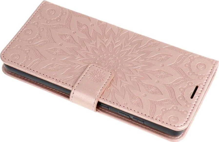 OEM atverčiamas dėklas iPhone 15 PRO Mezzo Book mandala rožinis auksinis