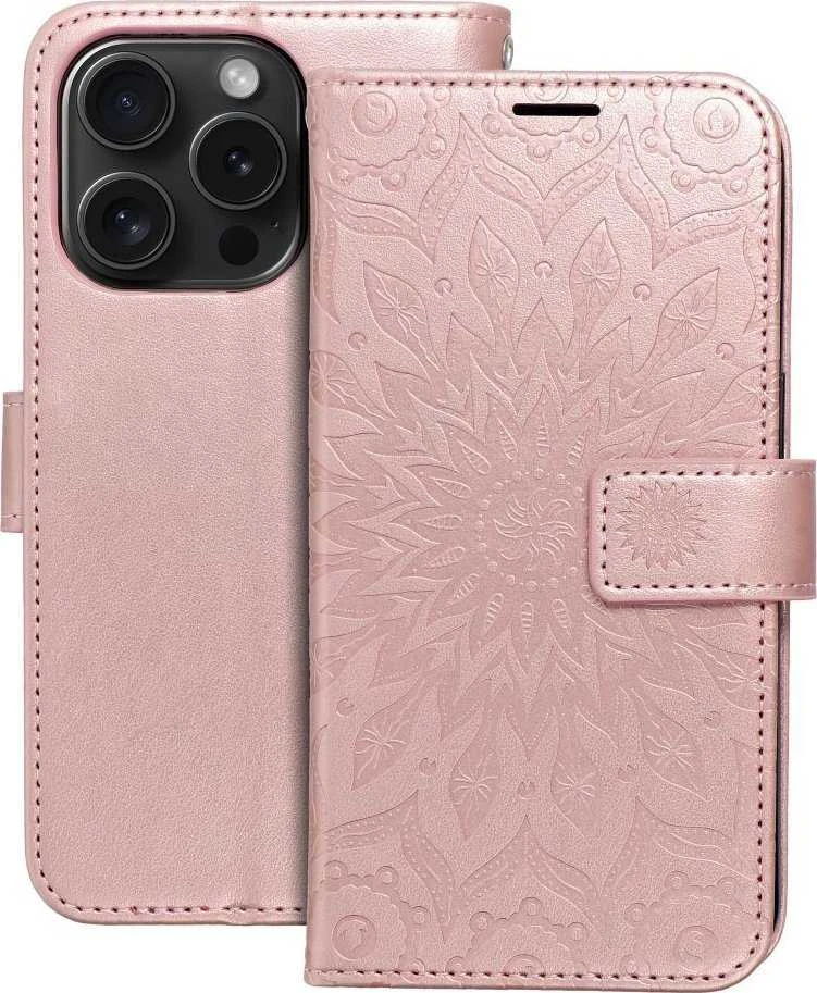 OEM atverčiamas dėklas iPhone 15 PRO Mezzo Book mandala rožinis auksinis