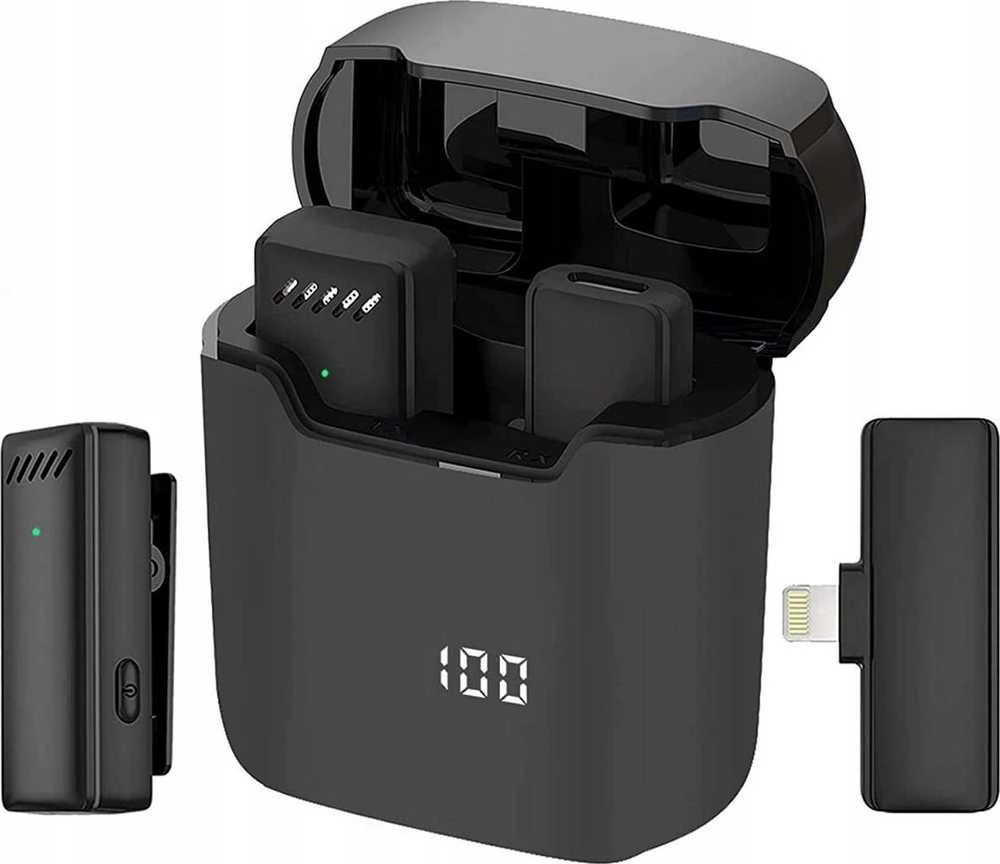 Oem Belaidis prisegamas mikrofonas „Lightning“ su įkrovimo dėklu S11 juodas