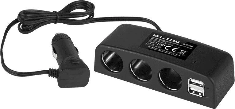 Blow Automobilinio žiebtuvėlio skirstytuvas 1x kištukas 3x lizdas + 2xUSB CS-43