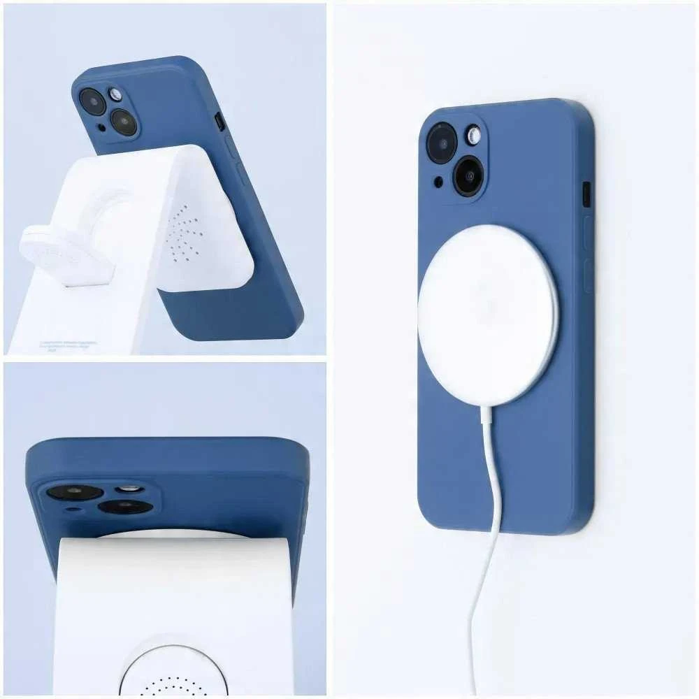 OEM dėklas, skirtas „iPhone 16e“ silikoniniam „Mag“ dėklui, suderinamas su „MagSafe“ (fotoaparato apsauga) mėlynas