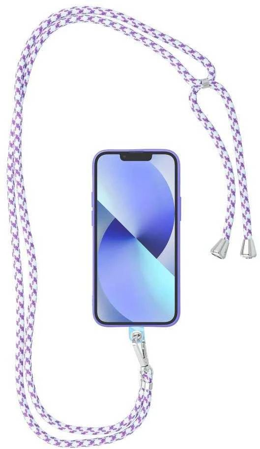 Dėklas OEM SWING (6mm) telefono virvelė, reguliuojamo ilgio telefono pakabukas / laido ilgis 165cm (maks. 82,5cm kilpoje) / ant peties arba kaklo - baltas - violetinė
