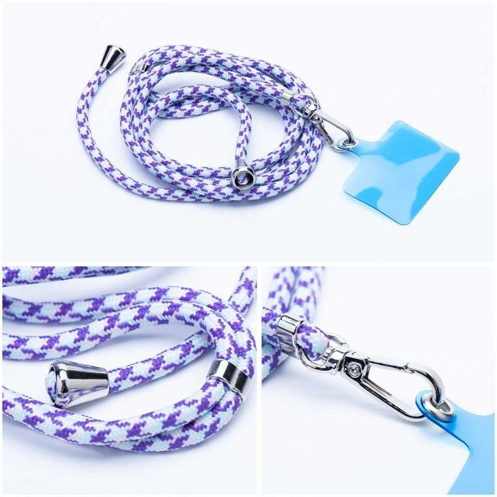 Dėklas OEM SWING (6mm) telefono virvelė, reguliuojamo ilgio telefono pakabukas / laido ilgis 165cm (maks. 82,5cm kilpoje) / ant peties arba kaklo - baltas - violetinė